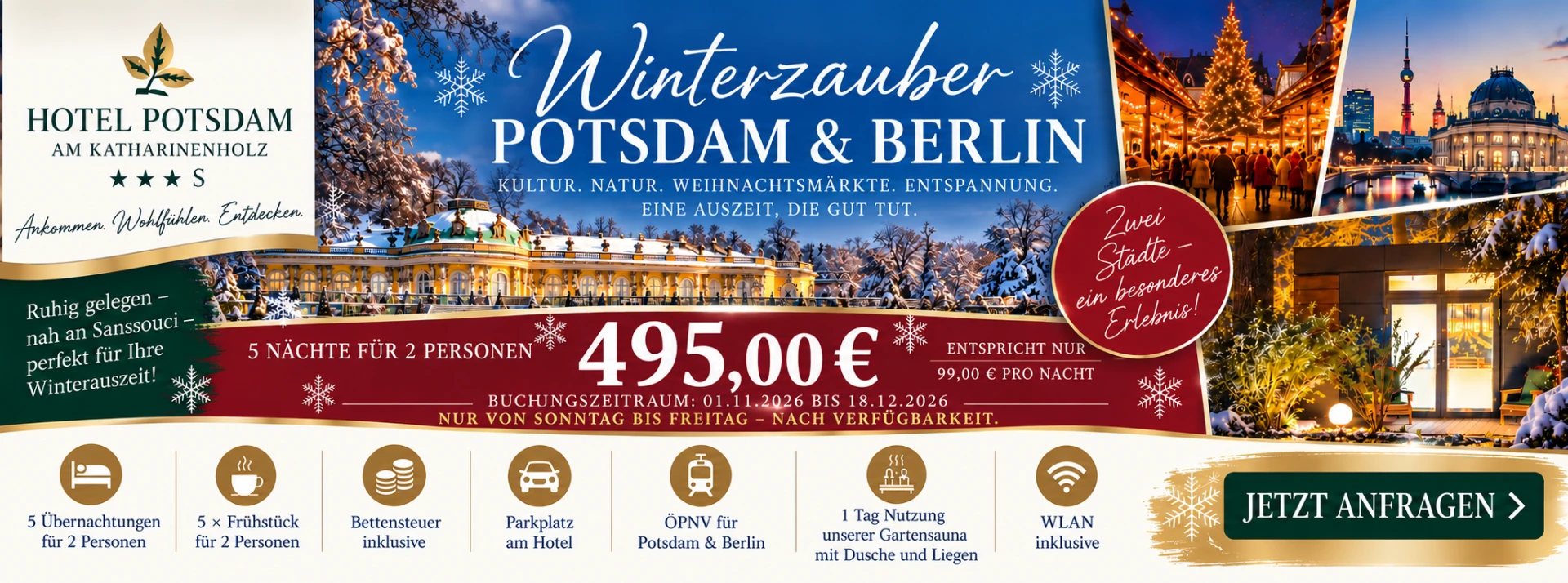 Offer banner Winter Magic Potsdam & Berlin – Hotel am Katharinenholz Potsdam